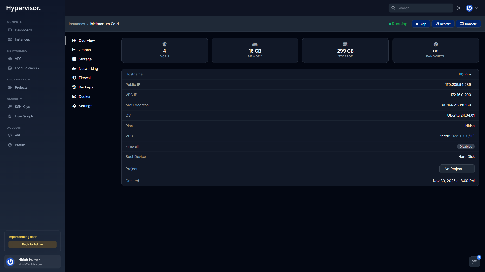 Instance resource management interface