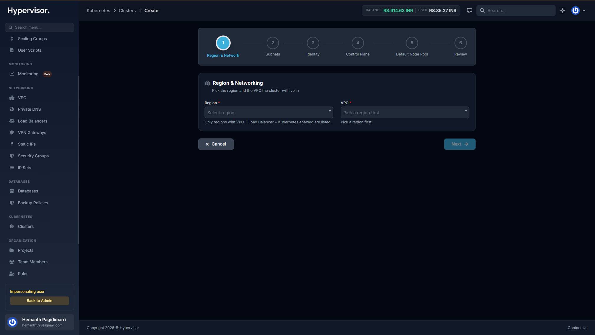 Kubernetes Cluster Create Wizard